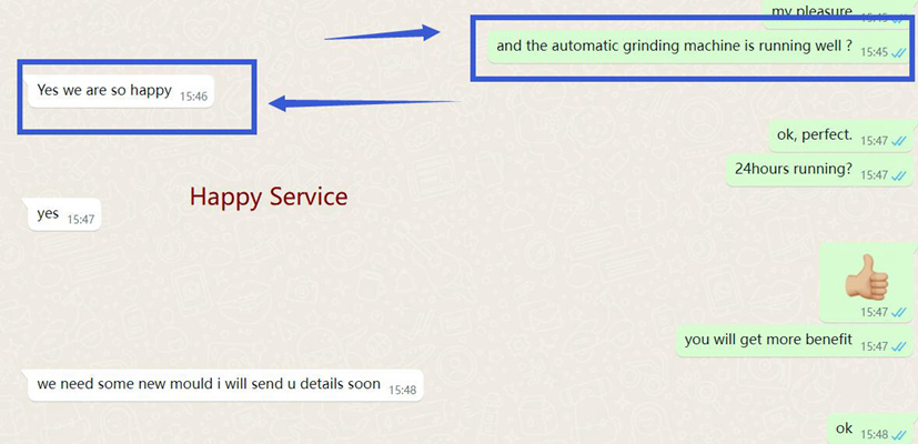 grinding machine feedback from customer